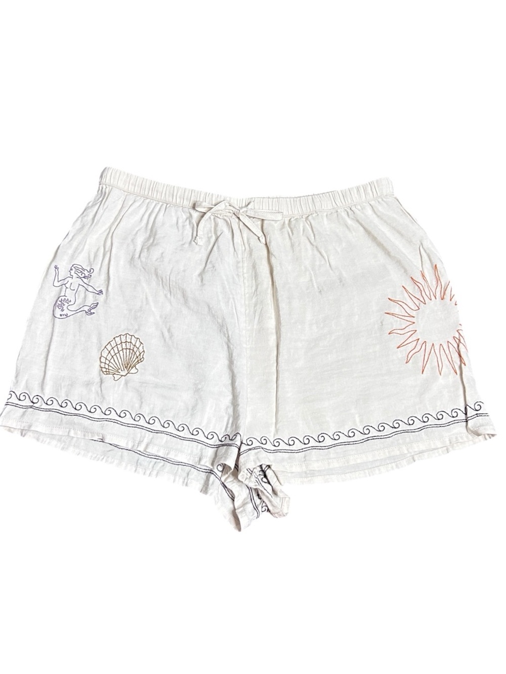 Rip Curl Women’s Embroidered Linen Blend Shorts Ivory Size XL Beach Coastal